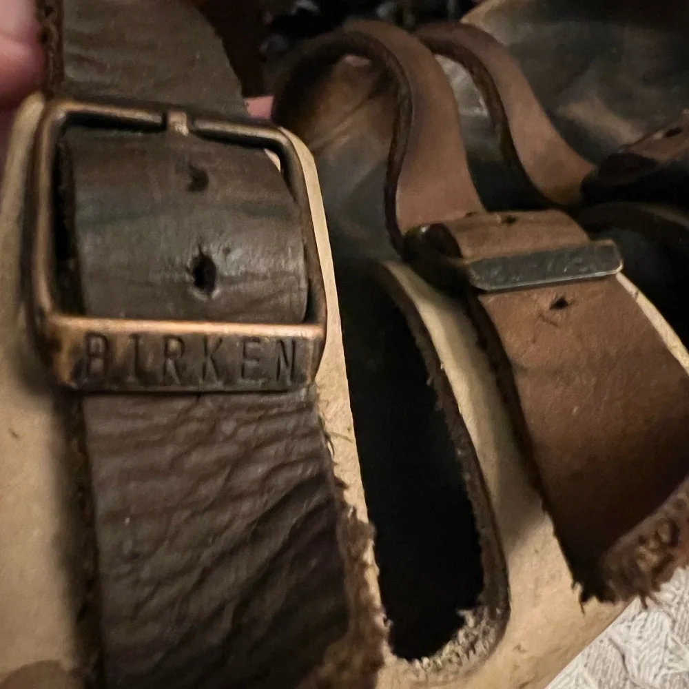 BIRKENSTOCK Classic Florida Soft Footbed Leather Sandals Brown Cream‎ Wms Sz 6.5